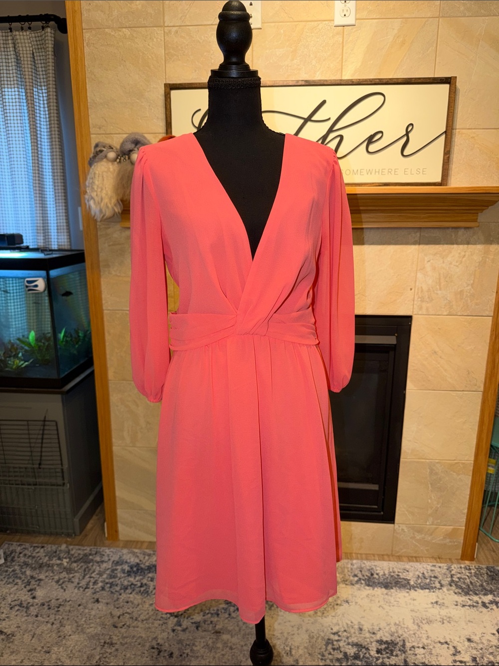Vince Camuto Coral Pink V-Neck Midi Dress